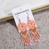 Colorful Flower Long Tassel Earrings Handwoven Rice Beads