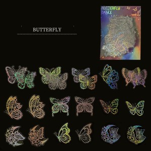 100 transparent butterfly laser stickers Holographic Stickers PET creative retro laser stickers