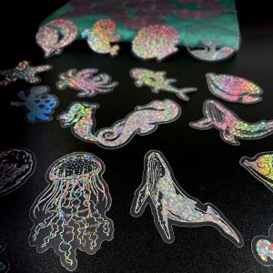 100 pieces of transparent laser stickers for underwater world stickers, PET colorful Guka materials, decorative DIY stickers