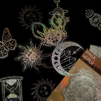 100 laser stickers, magic world PET stickers, magic memoir series, decorative DIY collage for handbags