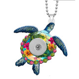 Rabbit Loves Turtle Christmas Tree Double sided Printed  Acrylic 60CM Necklace Pendant  20MM Snaps button jewelry wholesale