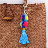 Bohemian colored fur ball tassel keychain hand woven ball