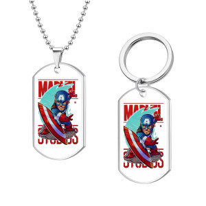 Stainless steel Cartoon anime Marvel Heroes  Painted 46cm necklace Pendant set keychain