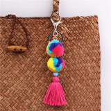Bohemian colored fur ball tassel keychain hand woven ball