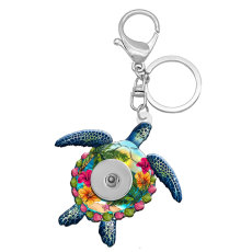 Rabbit Loves Turtle Christmas Tree Double sided Printed  Acrylic key chain fit 20MM Snaps button jewelry wholesale