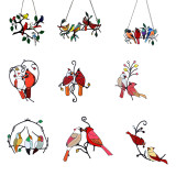 Alloy double-sided oil bird pendant Colorful art group bird pendant Window decoration