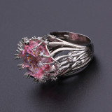 Branch Inlaid Pink Crystal Ring