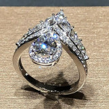 Crown Water Drop Pear Shaped Zircon Ring Copper Plated Platinum Zircon Horse Eye Engagement Ring