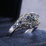 Hollow carved colorful glass diamond ring