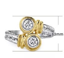 Two color Fried Dough Twists zircon ring