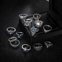 Diamond Carved Crown Starry Sky Gem 13 Piece Combination Set Ring