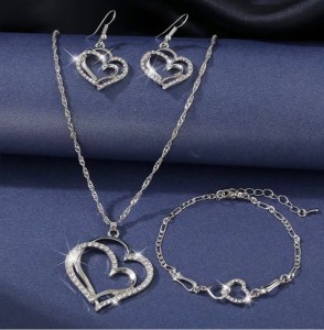 Double Love Bracelet Necklace Earring Set
