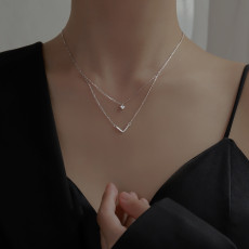 V-shaped double layer zircon copper necklace