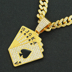 Personalized Diamond Embedding Poker Card Pendant Necklace Accessories Pendant, Hip Hop, Hip Hop, Street Dance, Cool Punk Necklace