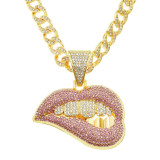 Pink Lips, Red Lips, Diamond Teeth Pendant Necklace