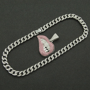 Pink Lips, Red Lips, Diamond Teeth Pendant Necklace
