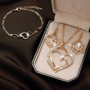 Double Love Bracelet Necklace Earring Set