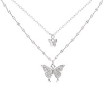 Double layer butterfly rhinestone necklace
