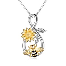Honeybee Sunflower Pendant Necklace