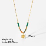 Natural Stone Stainless Steel Sun Pendant Necklace