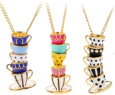 Enamel Glazed Tea Cup Necklace