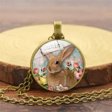 Easter Rabbit Time Gem Glass Necklace