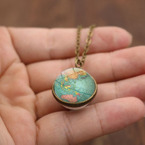 Earth patterned crystal glass ball pendant necklace