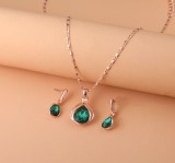 Blue Green Red Droplet Necklace Earring Set