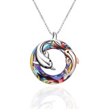 Colorful Circle Crystal Dolphin Pendant Necklace Birthday Holiday Valentine's Day Gift