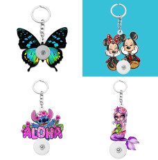 Rabbit Loves Turtle Christmas Tree Cartoon Anime Butterfly MOM Mother's Day Double sided Printed  Acrylic key chain fit 20MM Snaps button jewelry wholesale