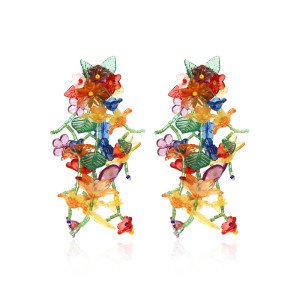 Handwoven long floral tassel earrings