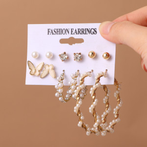 Love Butterfly Pearl Circle Earring Set