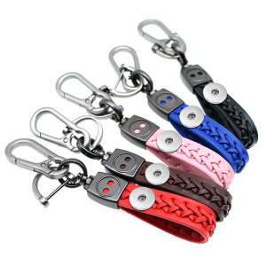 Woven PU hand rope horseshoe car keychain pendant fit  20MM Snaps button jewelry wholesale