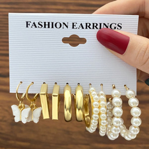 Alloy pearl acrylic resin earring set