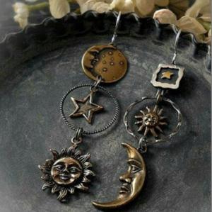 Pentagram Sun Moon Long Pendant Earrings