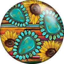 Painted metal 20mm snap buttons Vintage turquoise sunflower pattern Print  charms