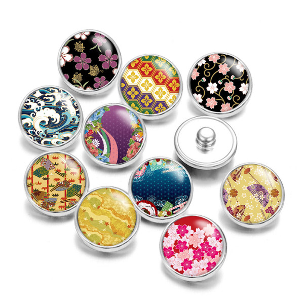 Painted metal 20mm snap buttons Flower  pattern  Print   DIY jewelry