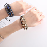 Braided Beaded Leather Gem Magnetic Buckle Bracelet