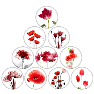 Painted metal 20mm snap buttons Red Flower Print  charms