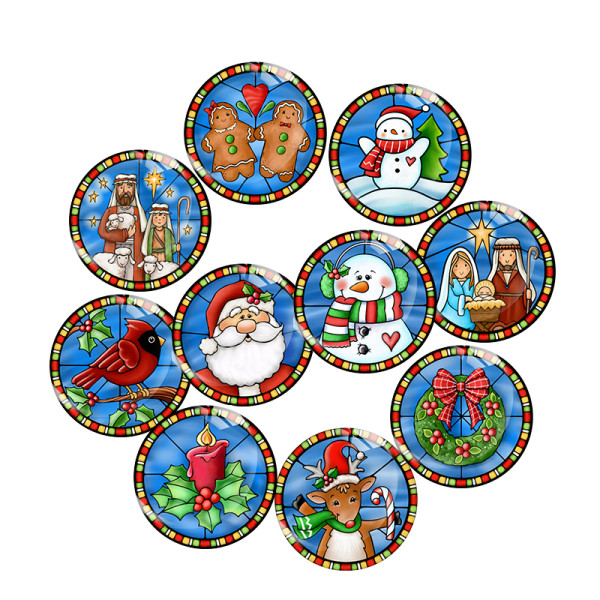 Painted metal 20mm snap buttons Christmas Print  charms