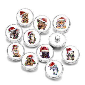 Painted metal 20mm snap buttons Christmas Cat Dog Print   DIY jewelry