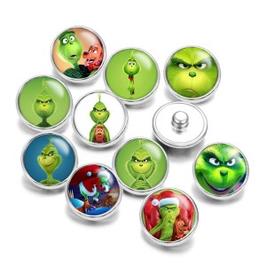 Painted metal 20mm snap buttons Christmas The grinch  Print   DIY jewelry