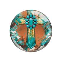 Painted metal 20mm snap buttons turquoise Cross sunflower pattern Print  charms