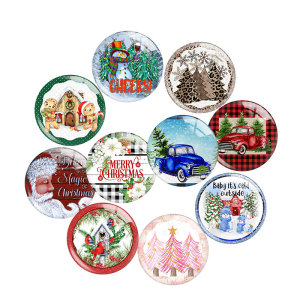 20MM Christmas Print glass snap button charms