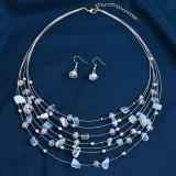 Bohemian Turquoise crystal multi-layer necklace earring set