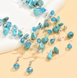 Bohemian Turquoise crystal multi-layer necklace earring set