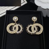 Double C pearl studded diamond earrings