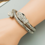 Snake shaped alloy water diamond wrapped bracelet