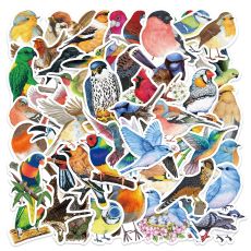 50 pieces of colorful watercolor style bird graffiti stickers for decorative luggage, notebook, waterproof sticker