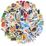 50 pieces of colorful watercolor style bird graffiti stickers for decorative luggage, notebook, waterproof sticker